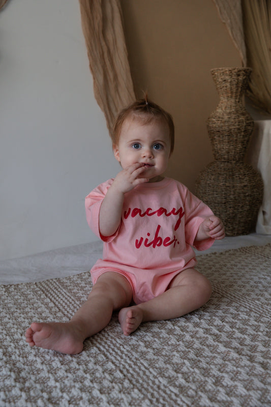 Vacay Vibes Tee Shirt Romper - Rose