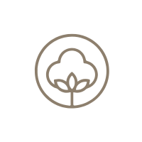 Minimal cotton plant icon in circular outline on neutral background