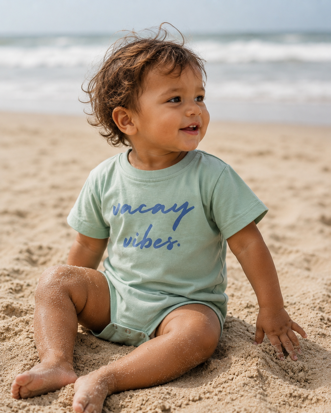 Vacay Vibes Tee Shirt Romper - Lagoon