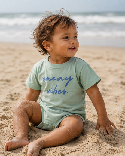 Vacay Vibes Tee Shirt Romper - Lagoon